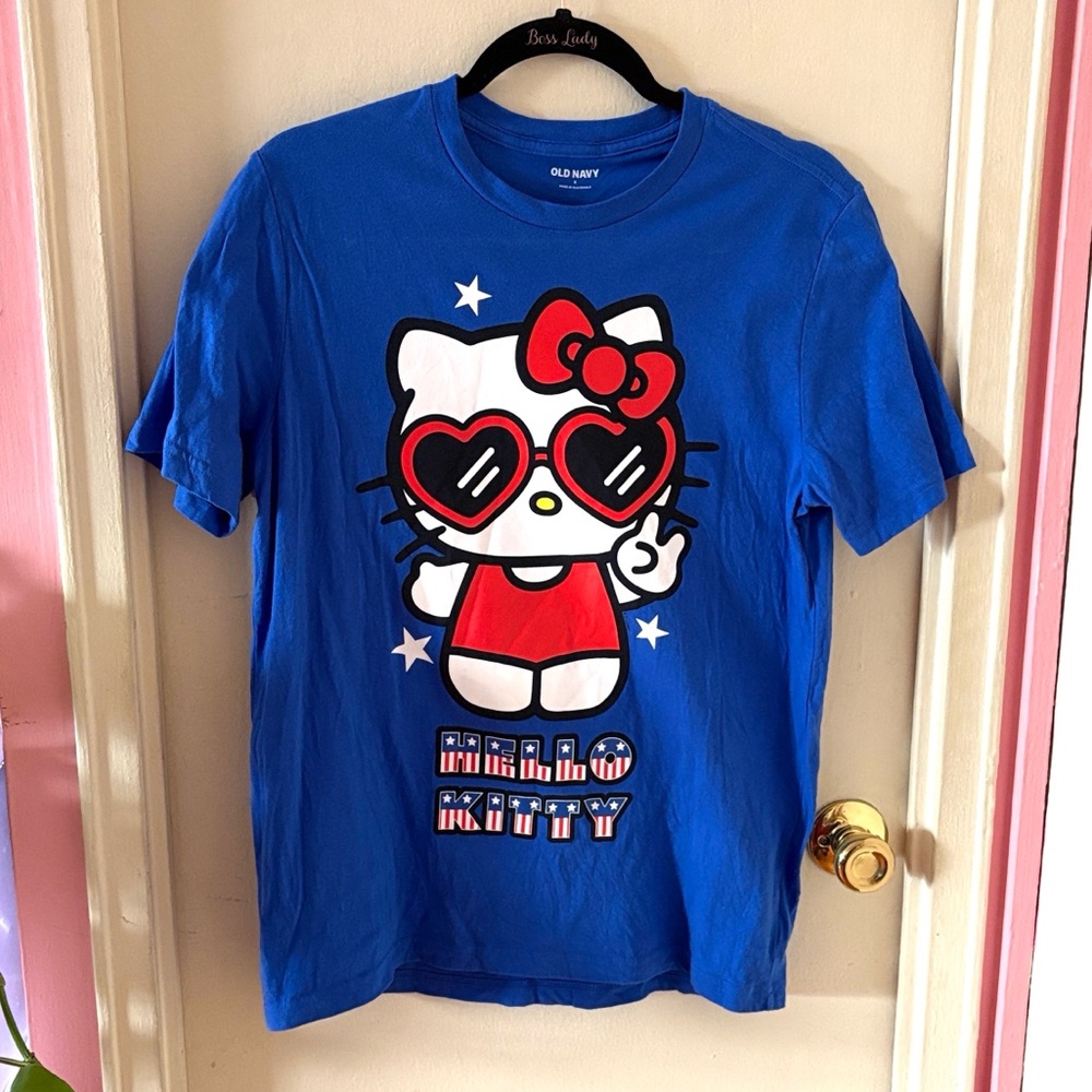 Old Navy x Hello Kitty Cobalt Blue American Flag Oversized T-shirt